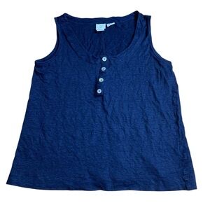 Joie 100% Linen Navy Blue Henley Tank Top - Size Medium